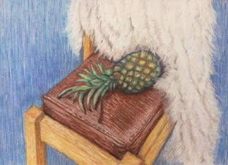 final version of chair with throw and pineapple in chalk pastels